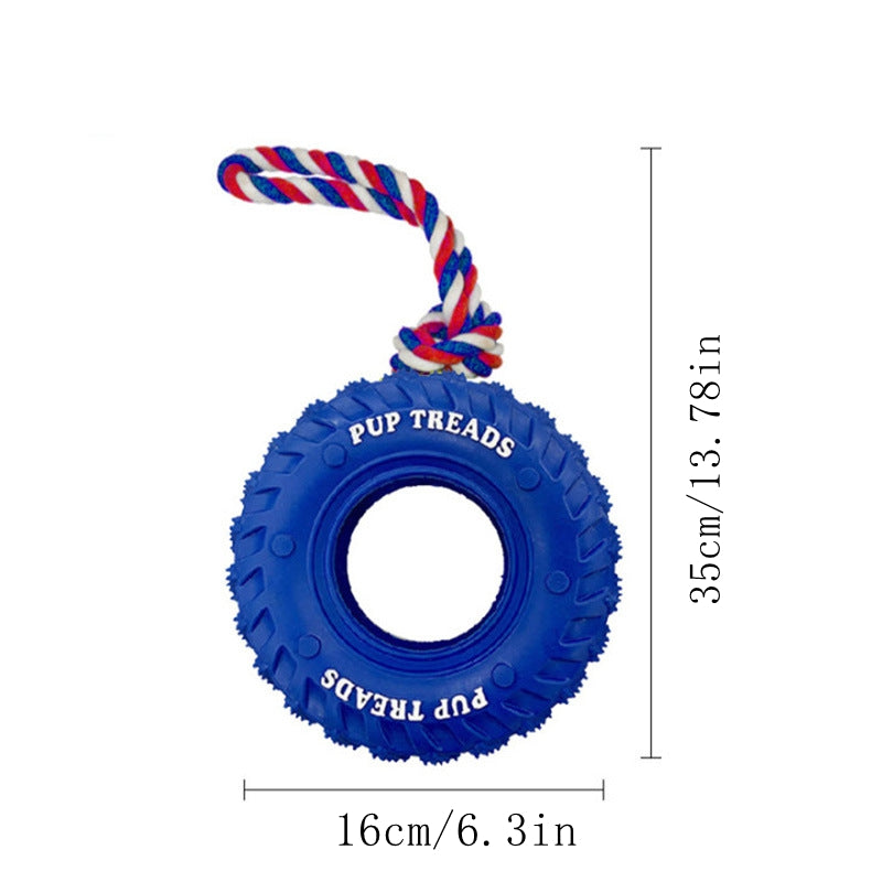 KFX-2291645 Interactive Dog Chew Toy with Rubber Tire and Cotton Rope for Medium to Large Aggressive Chewers