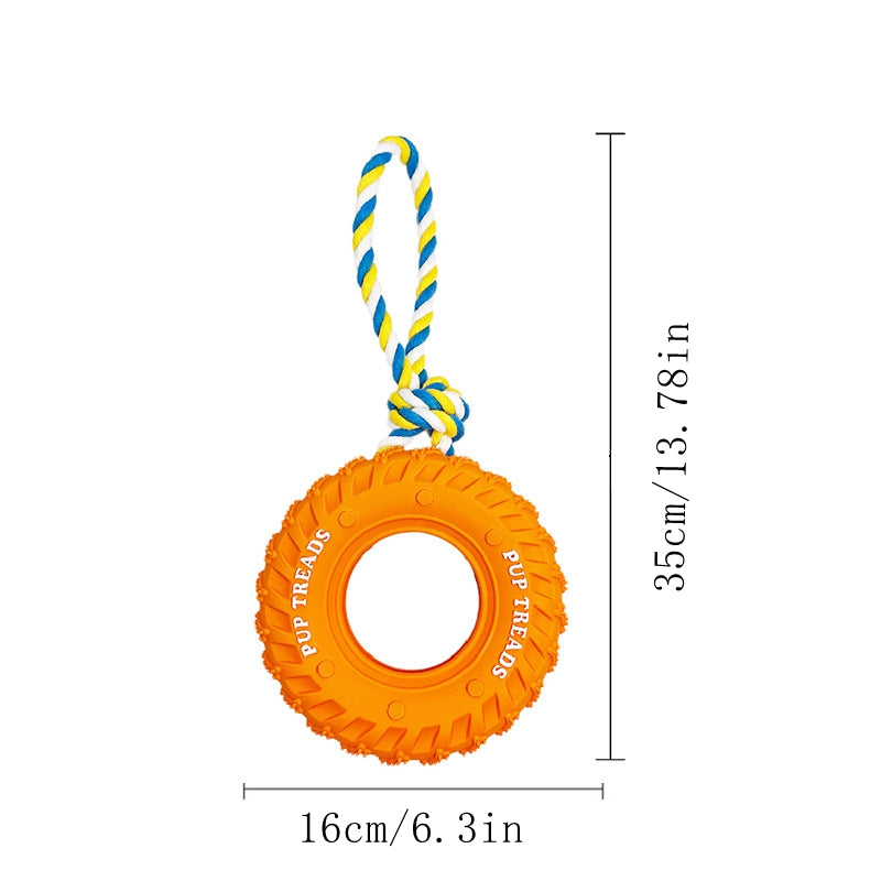 KFX-2291645 Interactive Dog Chew Toy with Rubber Tire and Cotton Rope for Medium to Large Aggressive Chewers