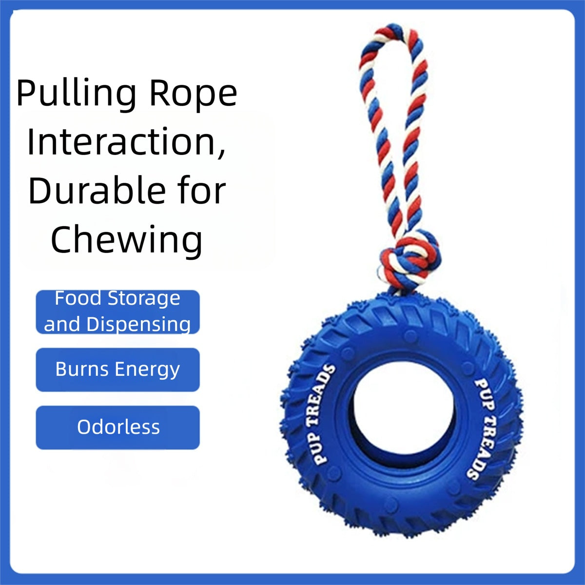 KFX-2291645 Interactive Dog Chew Toy with Rubber Tire and Cotton Rope for Medium to Large Aggressive Chewers