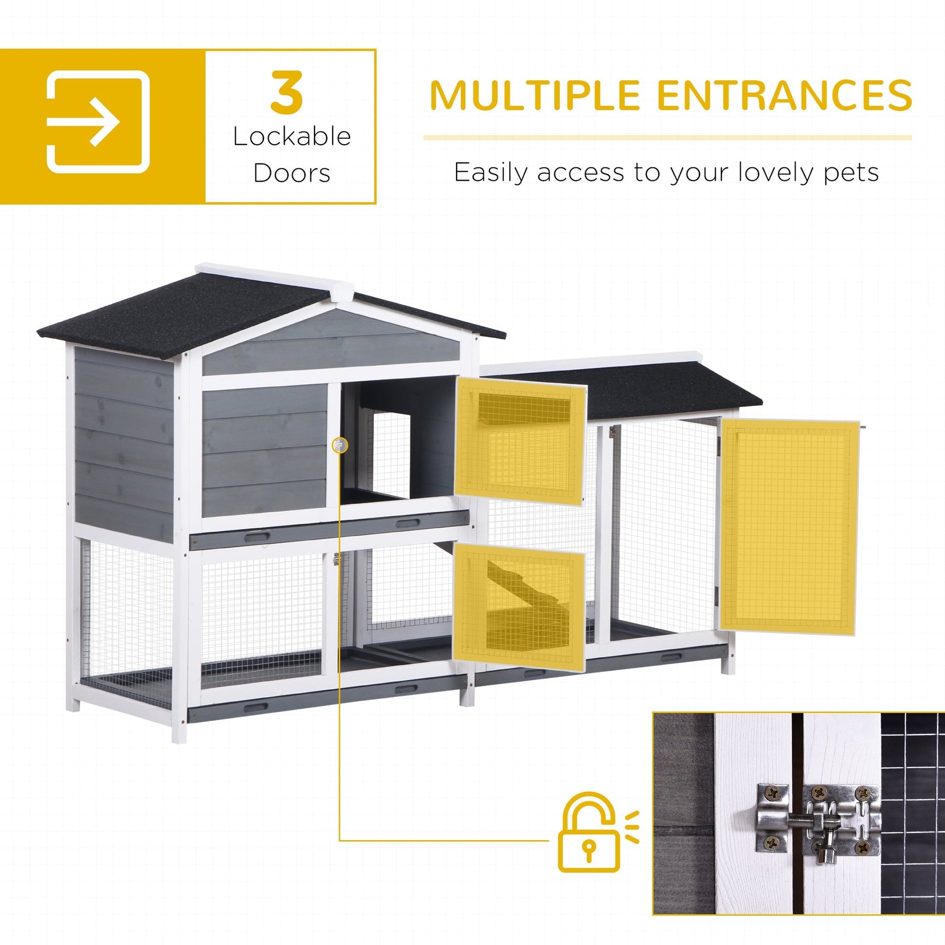 KFX-2292669 2-Tier Wooden Indoor Rabbit Hutch with Ramp and Run Area for Small Animals