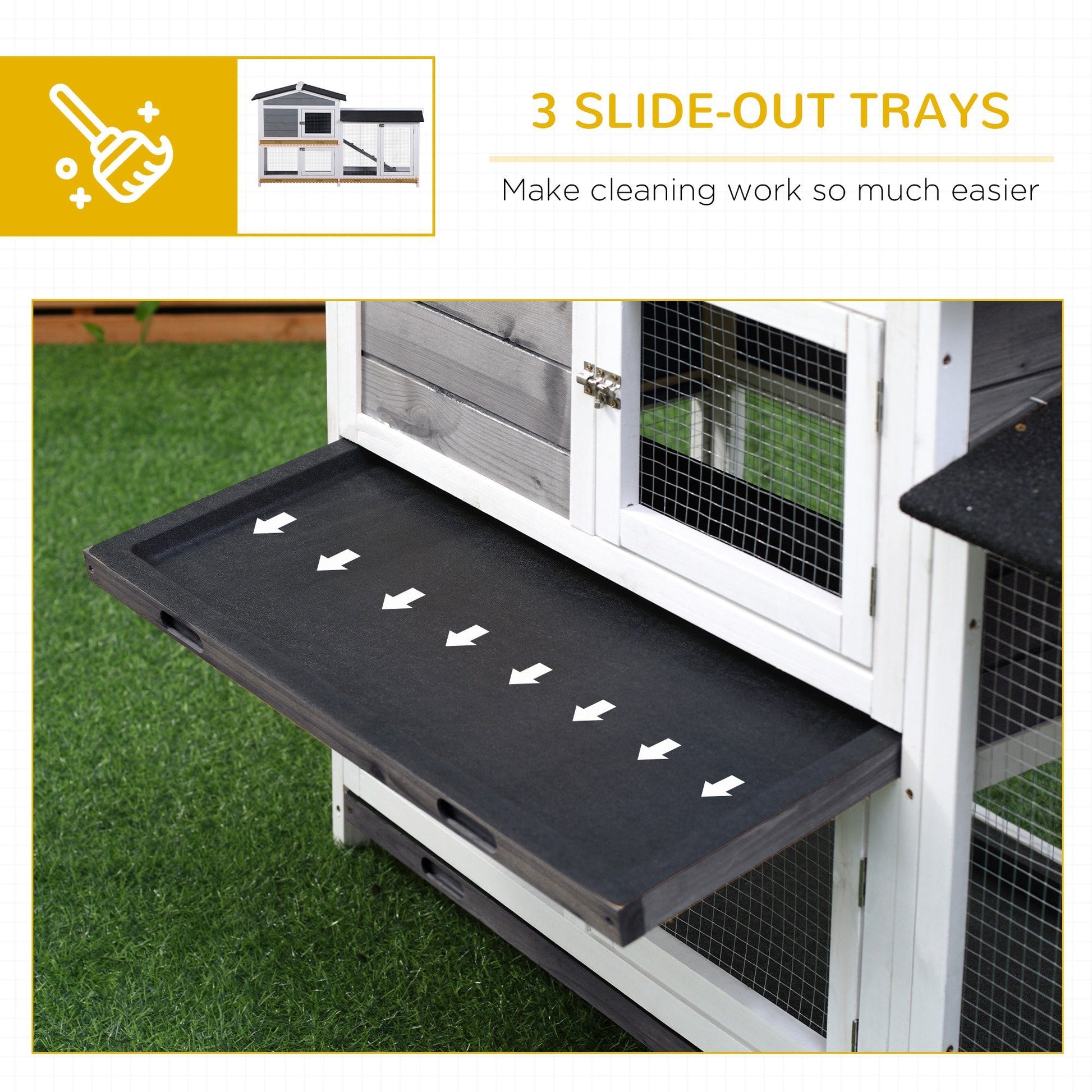 KFX-2292669 2-Tier Wooden Indoor Rabbit Hutch with Ramp and Run Area for Small Animals