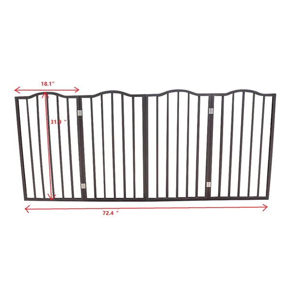 KFX-2294461 Freestanding Folding Pet Gate - Stylish Dark Brown Wooden Barrier for Doorways and Stairs