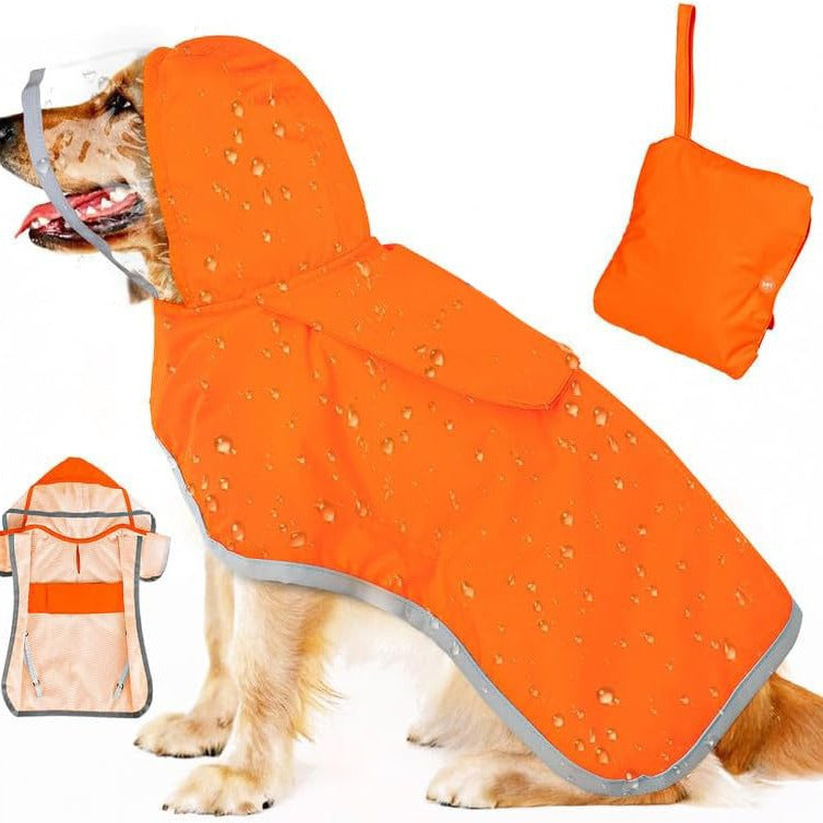 KFX-2296381 Waterproof Breathable Dog Raincoat with Hood and Transparent Cap for Small Dogs