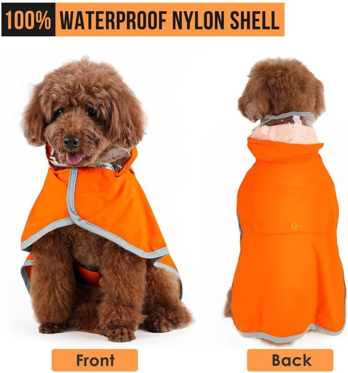 KFX-2296381 Waterproof Breathable Dog Raincoat with Hood and Transparent Cap for Small Dogs