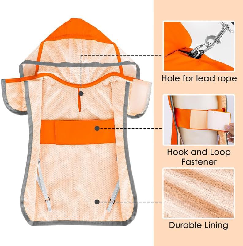 KFX-2296381 Waterproof Breathable Dog Raincoat with Hood and Transparent Cap for Small Dogs