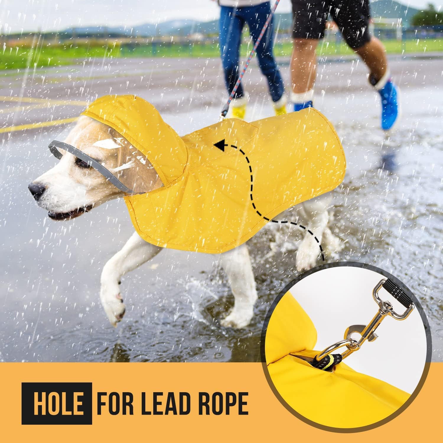 KFX-2296381 Waterproof Breathable Dog Raincoat with Hood and Transparent Cap for Small Dogs