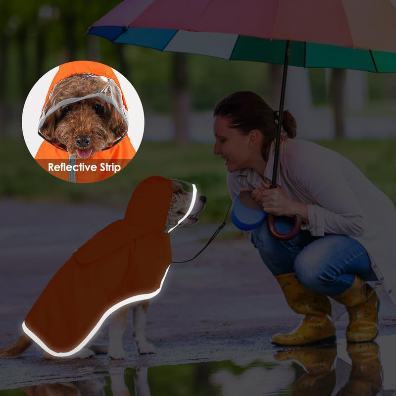 KFX-2296381 Waterproof Breathable Dog Raincoat with Hood and Transparent Cap for Small Dogs