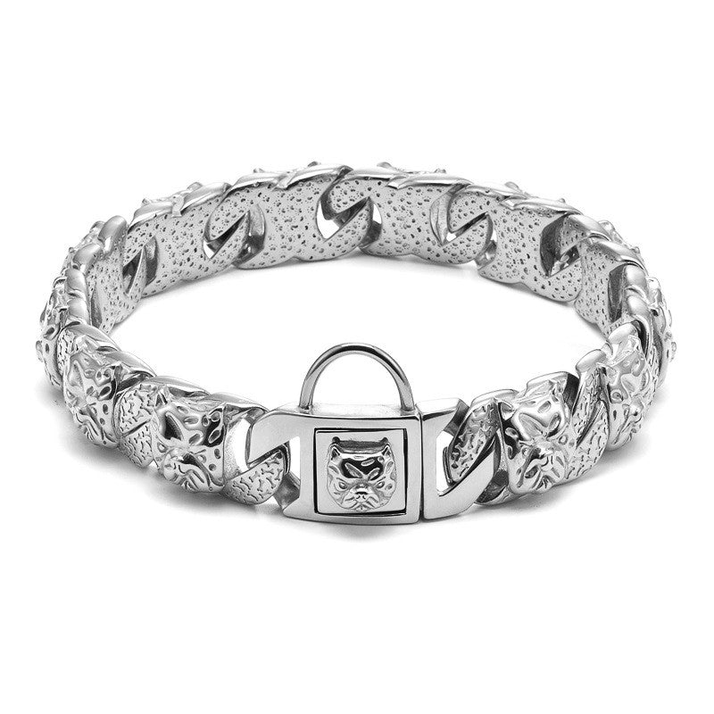 KFX-2296765 Stainless Steel Dog Head Collar - Durable Steel Chain Necklace for Puppies