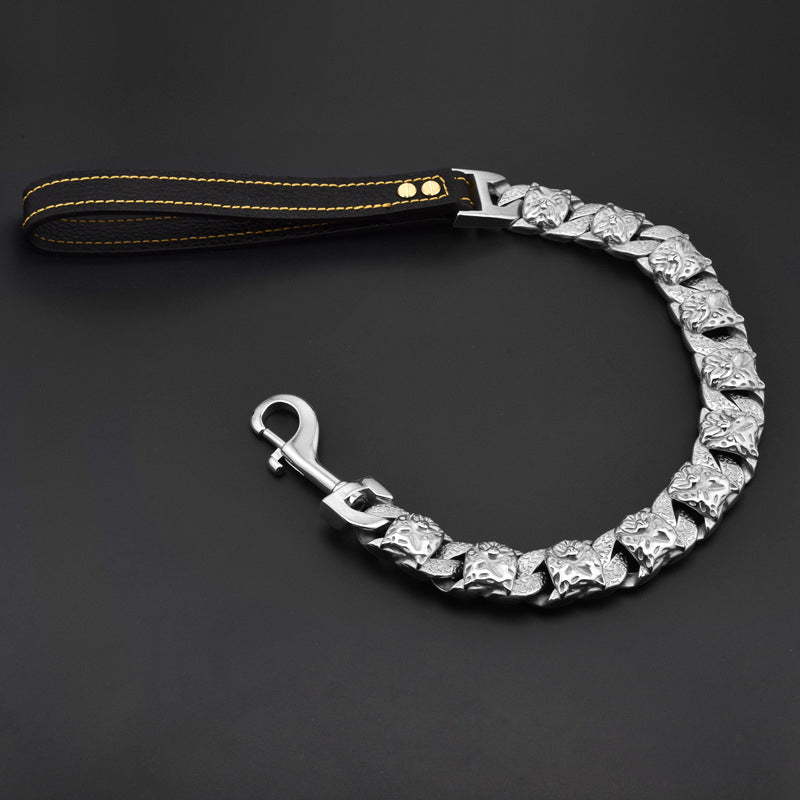 KFX-2296765 Stainless Steel Dog Head Collar - Durable Steel Chain Necklace for Puppies