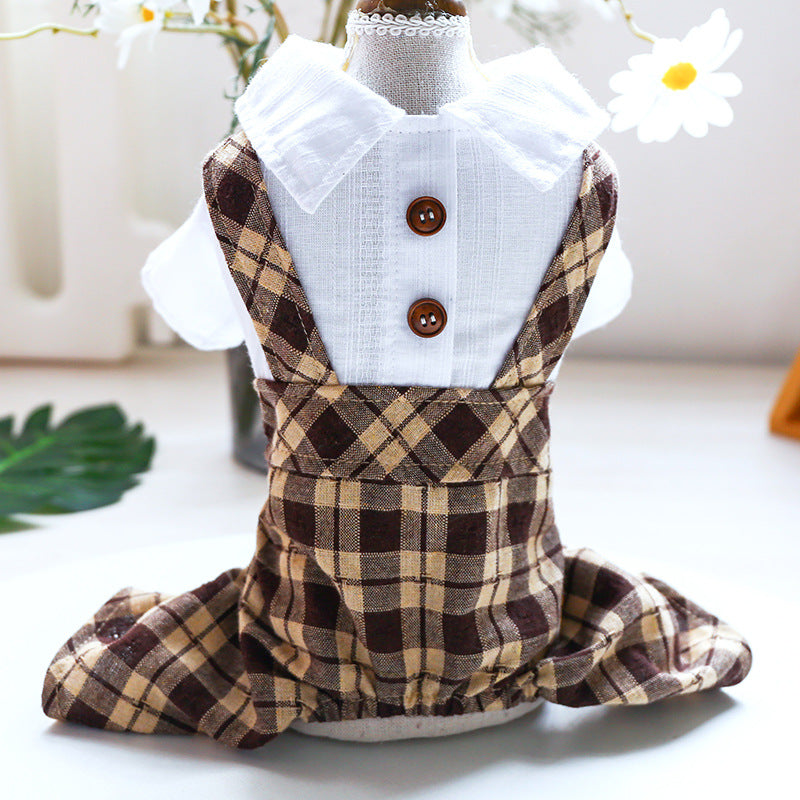 KFX-2297149 Couples Lovers' Spring Summer Dog Cat Overalls in Coffee Checkered Design