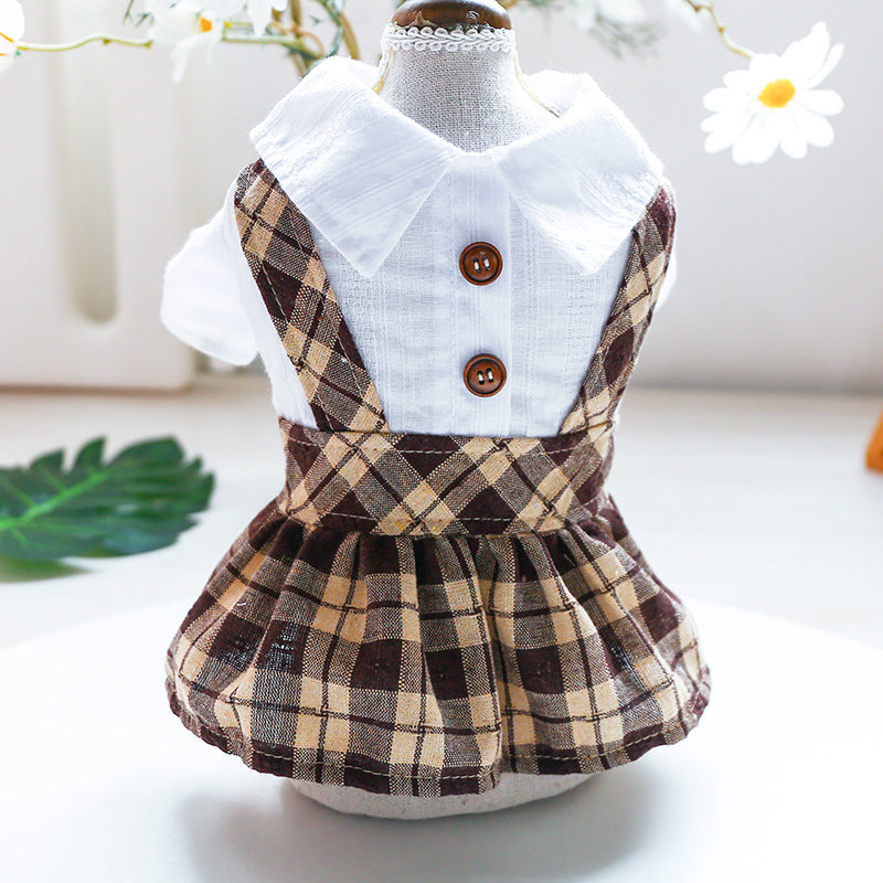KFX-2297149 Couples Lovers' Spring Summer Dog Cat Overalls in Coffee Checkered Design