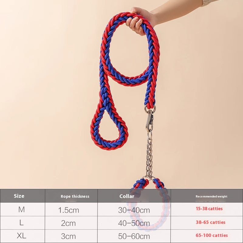 KFX-2298557 Medium and Large Dog Rope Collar P Chain - Nylon with 1.2m and 1.5m Options in Various Colors