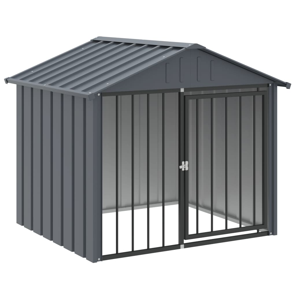KFX-2298813 Durable Black Dog Kennel with Roof, Galvanized Steel, 117x103x102 cm