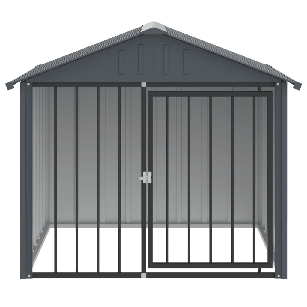 KFX-2298813 Durable Black Dog Kennel with Roof, Galvanized Steel, 117x103x102 cm