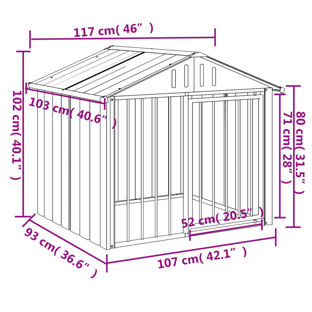 KFX-2298813 Durable Black Dog Kennel with Roof, Galvanized Steel, 117x103x102 cm
