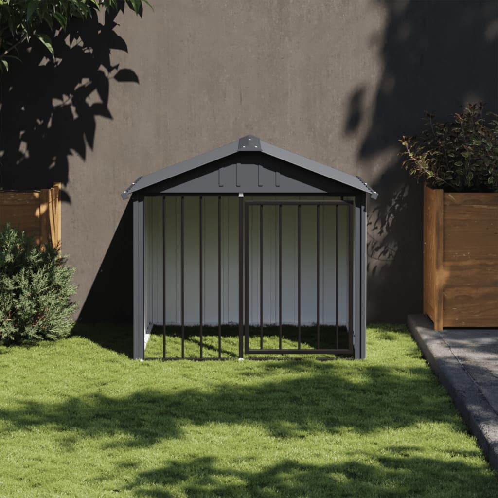 KFX-2298813 Durable Black Dog Kennel with Roof, Galvanized Steel, 117x103x102 cm