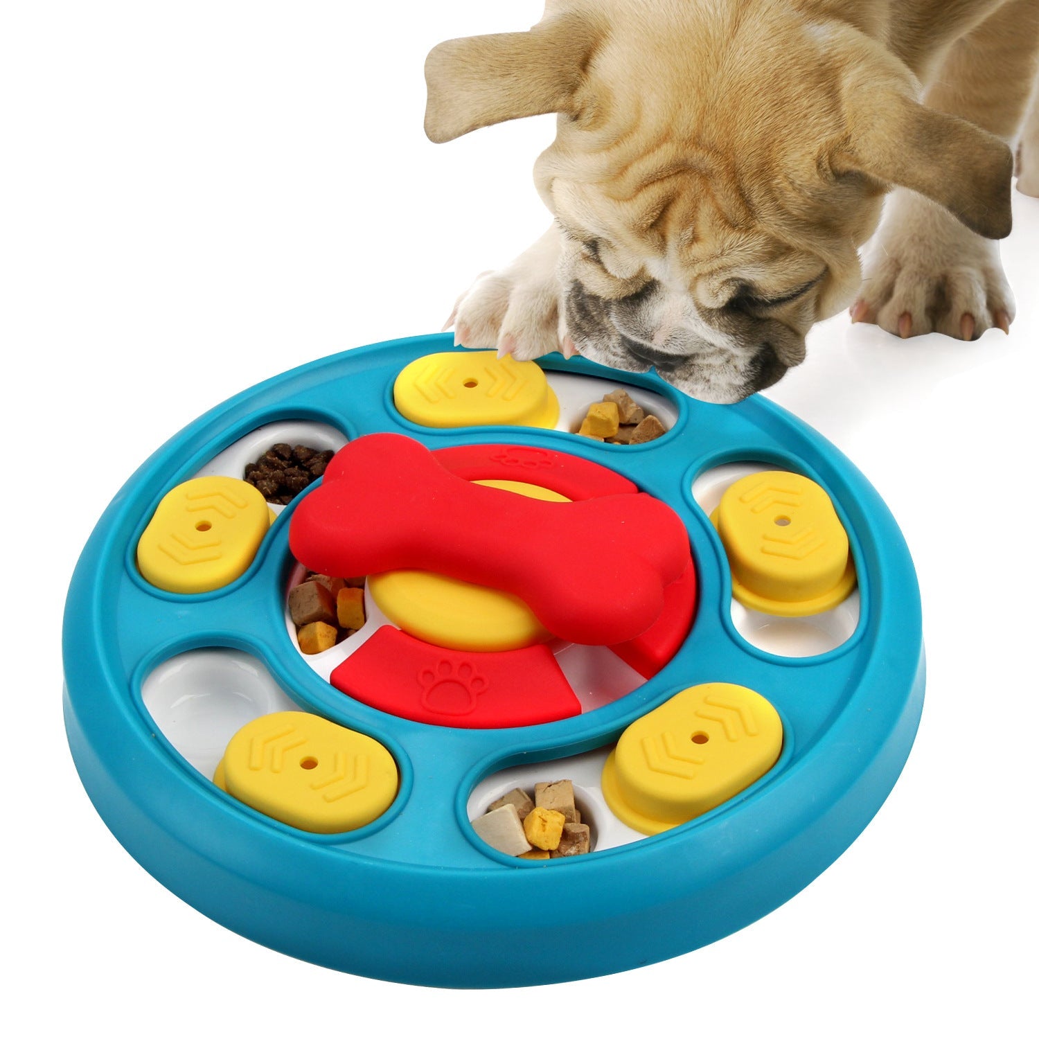 KFX-2299581 Leak-Proof Dog Feeding Puzzle Toy - Yellow, Red, Blue Colors - Plastic, 24x24x4.5cm