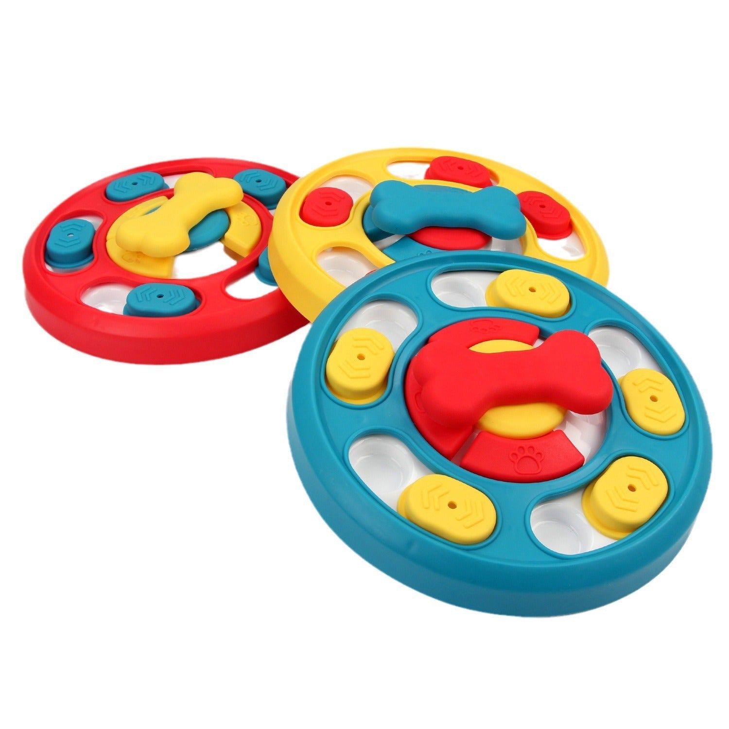 KFX-2299581 Leak-Proof Dog Feeding Puzzle Toy - Yellow, Red, Blue Colors - Plastic, 24x24x4.5cm