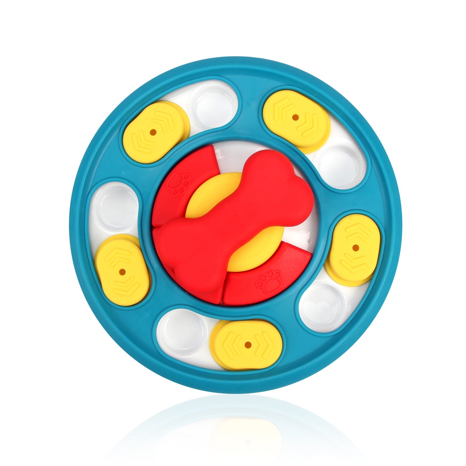 KFX-2299581 Leak-Proof Dog Feeding Puzzle Toy - Yellow, Red, Blue Colors - Plastic, 24x24x4.5cm