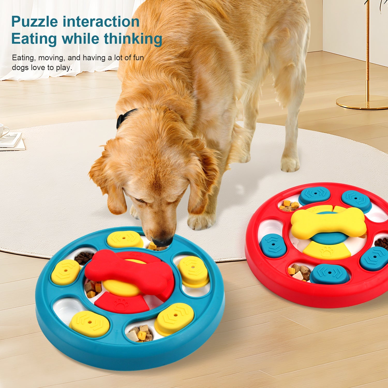 KFX-2299581 Leak-Proof Dog Feeding Puzzle Toy - Yellow, Red, Blue Colors - Plastic, 24x24x4.5cm
