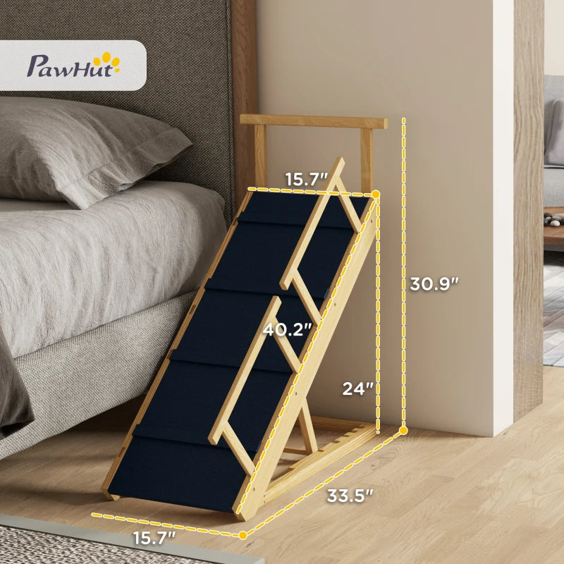 KFX-2300221 Adjustable Wooden Dog Ramp with Removable Guardrails for Safe Access to Beds and Sofas