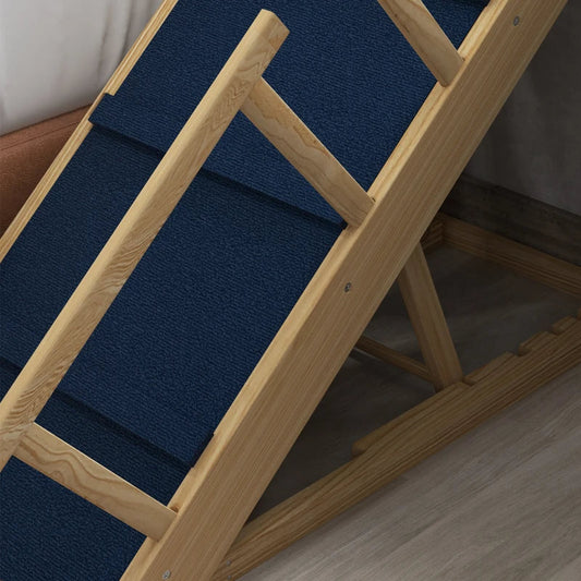 KFX-2300221 Adjustable Wooden Dog Ramp with Removable Guardrails for Safe Access to Beds and Sofas