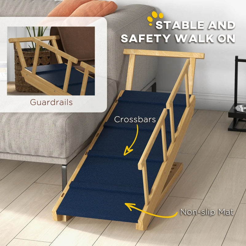 KFX-2300221 Adjustable Wooden Dog Ramp with Removable Guardrails for Safe Access to Beds and Sofas