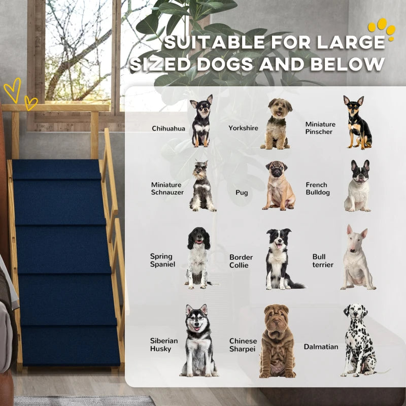 KFX-2300221 Adjustable Wooden Dog Ramp with Removable Guardrails for Safe Access to Beds and Sofas