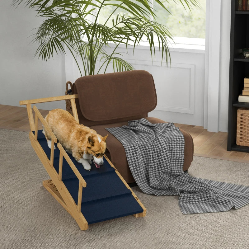 KFX-2300221 Adjustable Wooden Dog Ramp with Removable Guardrails for Safe Access to Beds and Sofas