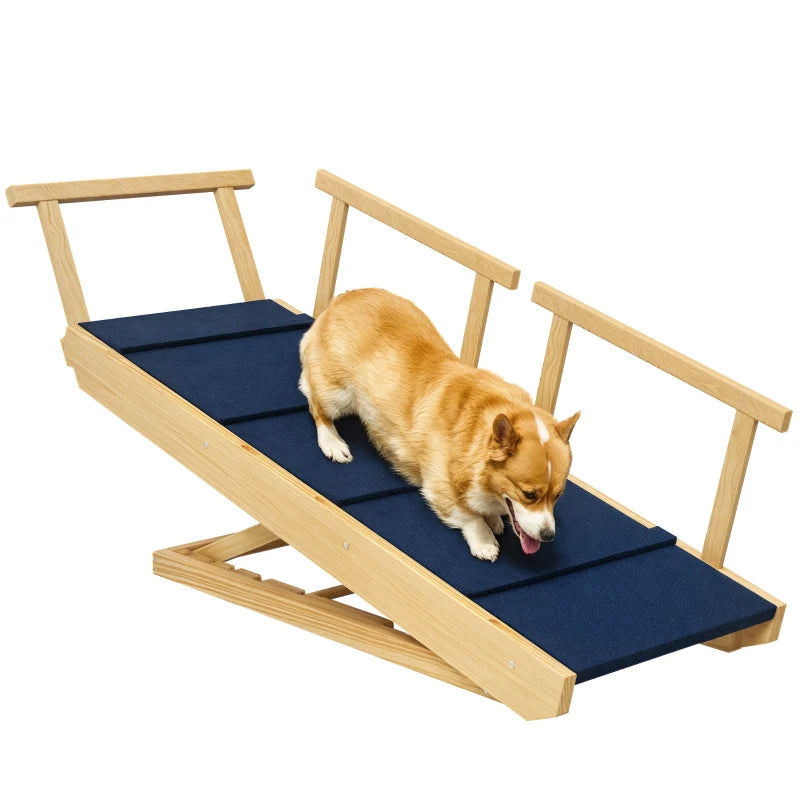 KFX-2300221 Adjustable Wooden Dog Ramp with Removable Guardrails for Safe Access to Beds and Sofas