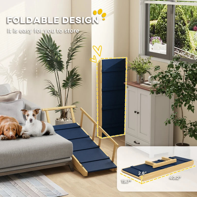 KFX-2300221 Adjustable Wooden Dog Ramp with Removable Guardrails for Safe Access to Beds and Sofas