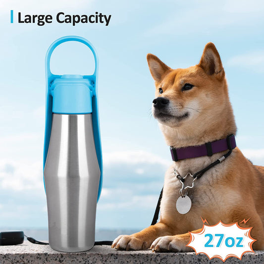 KFX-2300605 Portable Pet Water Bottle with Soft Silicone Leaf Design for Outdoor Travel, 750ml Capacity, Leak Proof and Safe for Dogs