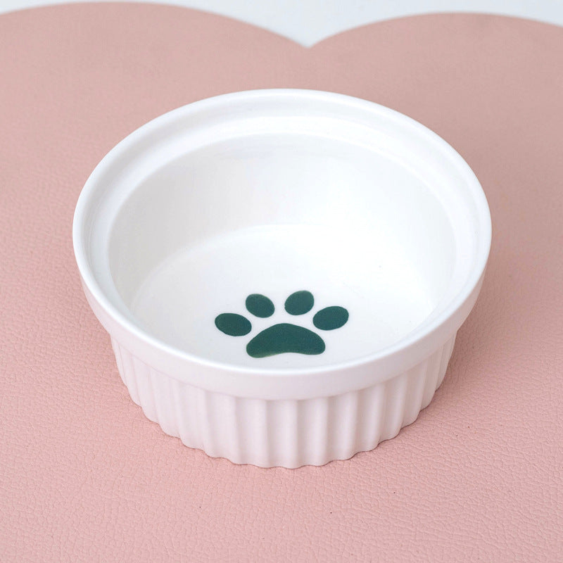 KFX-2300733 Ceramic Double Pet Bowl Set with Rack and Non-Slip Mat - Water and Food Bowl for Cats and Dogs
