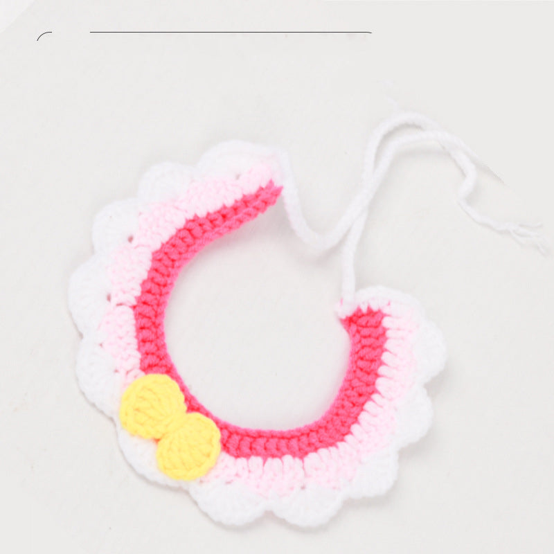 KFX-2302141 Hand-Knitted Adjustable Flower Bow Cat and Dog Collar in Red, Blue, Pink, White, and Navy Blue - Made from Soft Milk Cotton