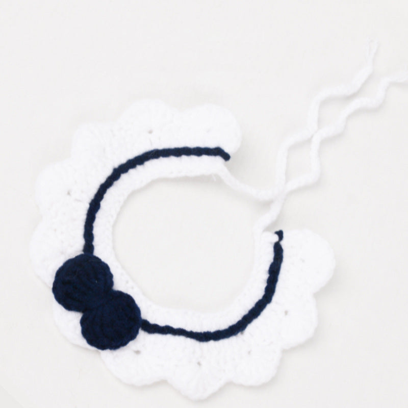 KFX-2302141 Hand-Knitted Adjustable Flower Bow Cat and Dog Collar in Red, Blue, Pink, White, and Navy Blue - Made from Soft Milk Cotton