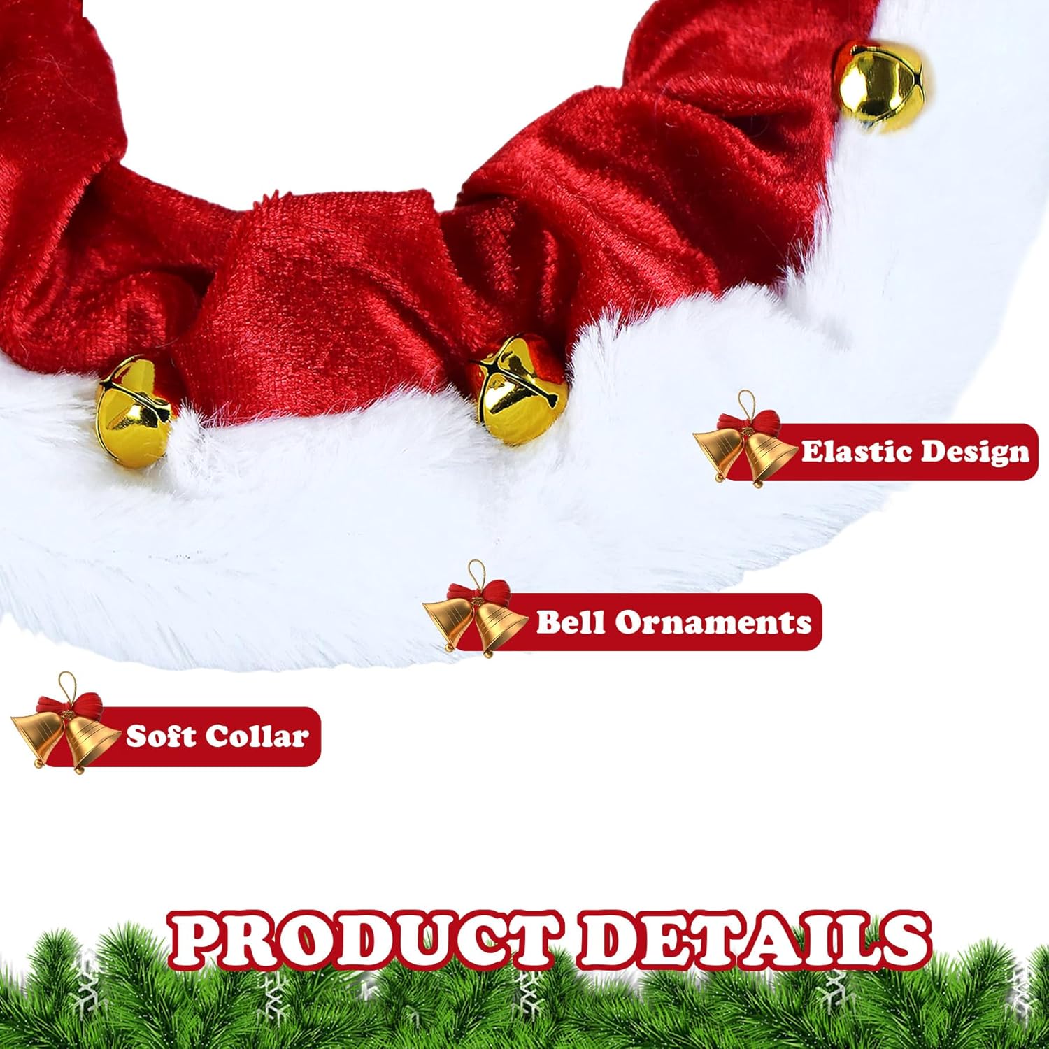 KFX-2302525 Christmas Dog Collar with Bells and Ornaments - Soft Holiday Neckwear for Small to Large Dogs
