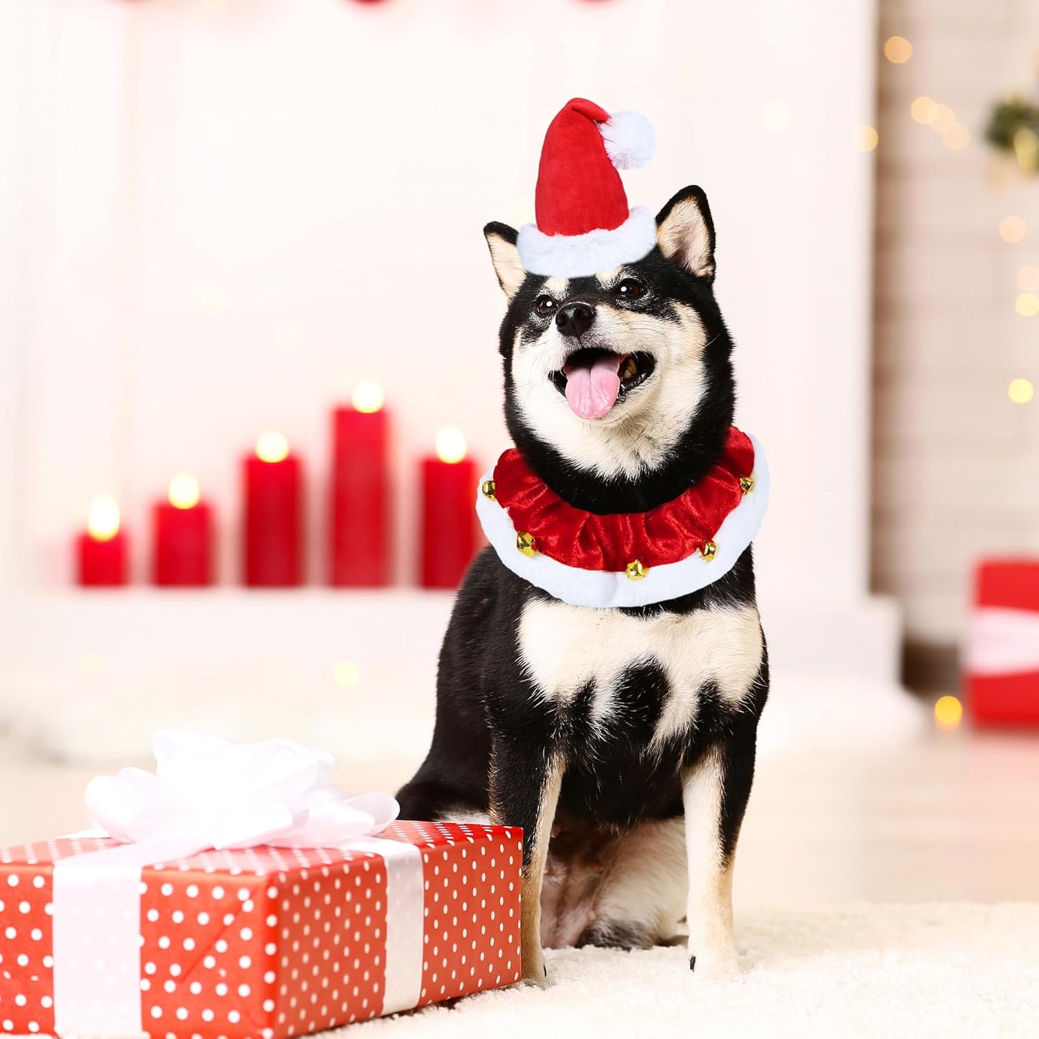 KFX-2302525 Christmas Dog Collar with Bells and Ornaments - Soft Holiday Neckwear for Small to Large Dogs