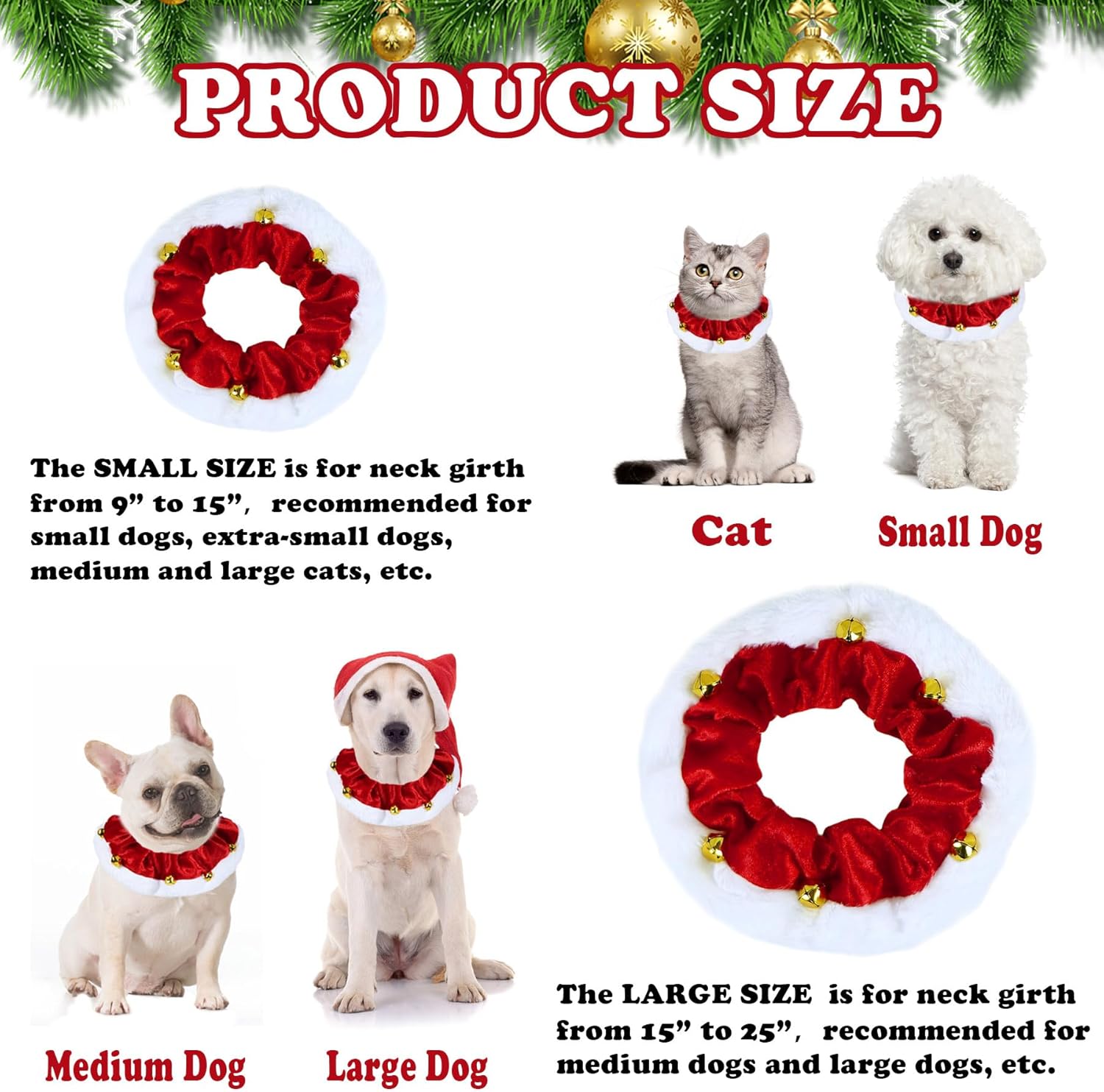 KFX-2302525 Christmas Dog Collar with Bells and Ornaments - Soft Holiday Neckwear for Small to Large Dogs