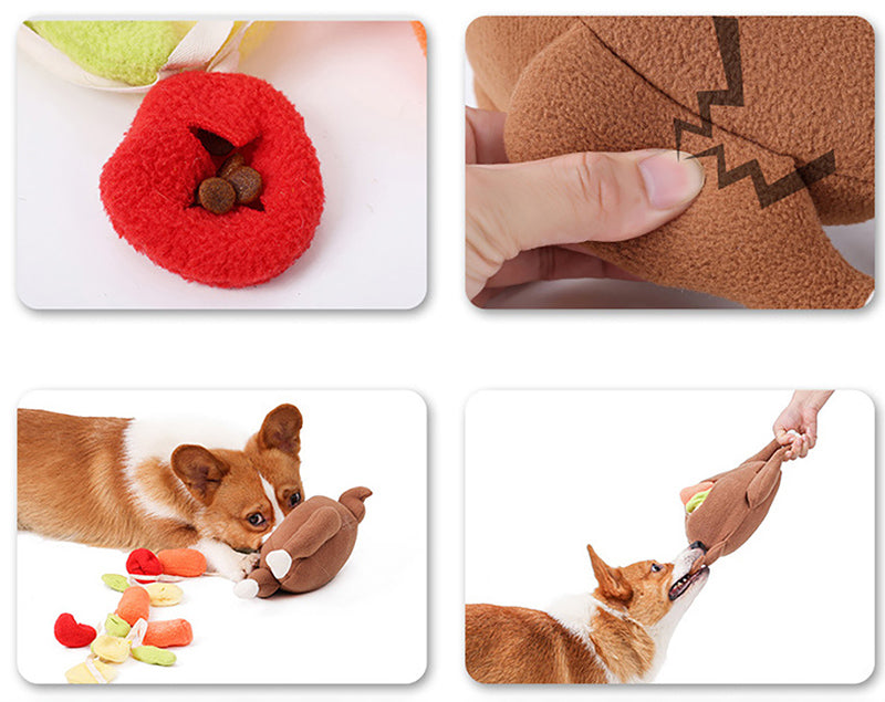 KFX-2304189 Interactive Plush Snuff Toy for Dogs - Turkey Vegetable Design, 20 x 24 x 12.5 cm
