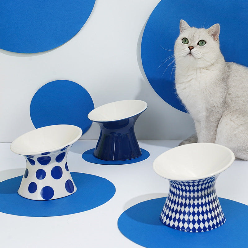 KFX-2304701 Ceramic Cat Water Bowl with High Foot Design - Small and Large Sizes Available