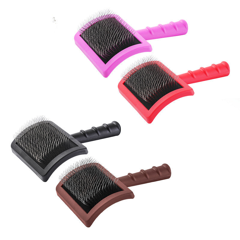 KFX-2306109 Dog Knot Comb - Plastic Stainless Steel Needle Grooming Tool in Pink, Red, Black, and Brown
