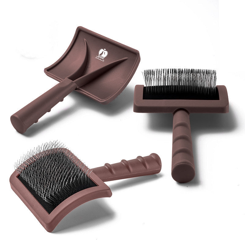 KFX-2306109 Dog Knot Comb - Plastic Stainless Steel Needle Grooming Tool in Pink, Red, Black, and Brown