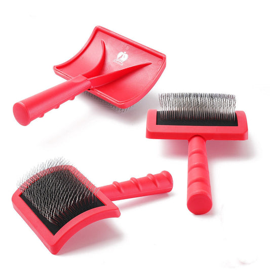 KFX-2306109 Dog Knot Comb - Plastic Stainless Steel Needle Grooming Tool in Pink, Red, Black, and Brown