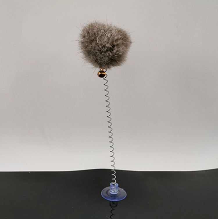 KFX-2311101 Bouncy Suction Cup Spring Ball Cat Toy with Pompom Attachment