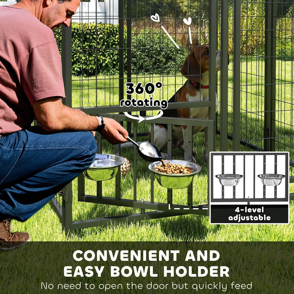 KFX-2313917 Outdoor Dog Kennel with Adjustable Bowls, Waterproof Cover, and Secure Locking Gate, 3.9 x 3.9 x 6 ft