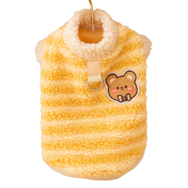 KFX-2314813 Cozy Sherpa Pet Vest with Bear Patch and Integrated Leash Ring for Small to Medium Dogs and Cats