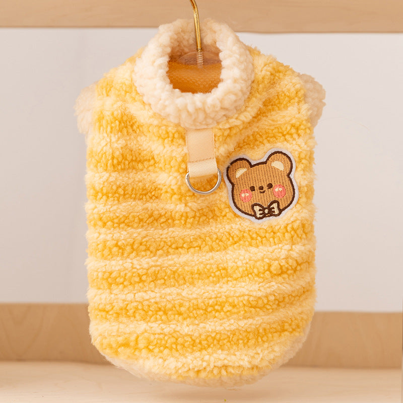 KFX-2314813 Cozy Sherpa Pet Vest with Bear Patch and Integrated Leash Ring for Small to Medium Dogs and Cats
