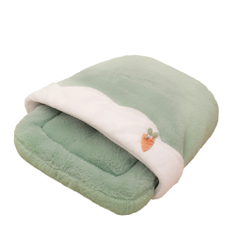 KFX-2316093 Cozy Flower Tea Cup Cat Sleeping Bag in Milk (Coffee/Green) - Size S/M