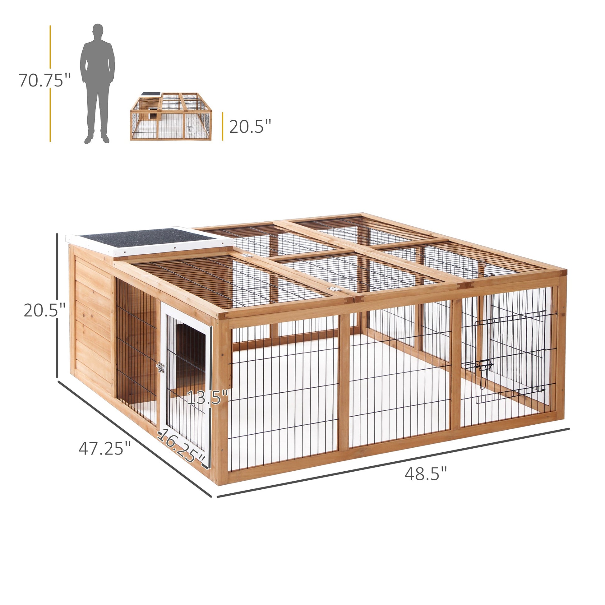 KFX-2319677 Waterproof Wood Rabbit Hutch with Enclosed Space and Open-Air Run for Small Animals
