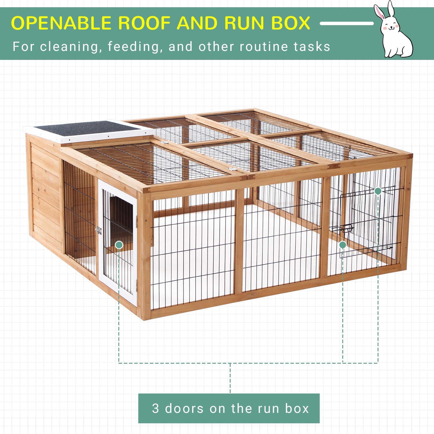 KFX-2319677 Waterproof Wood Rabbit Hutch with Enclosed Space and Open-Air Run for Small Animals